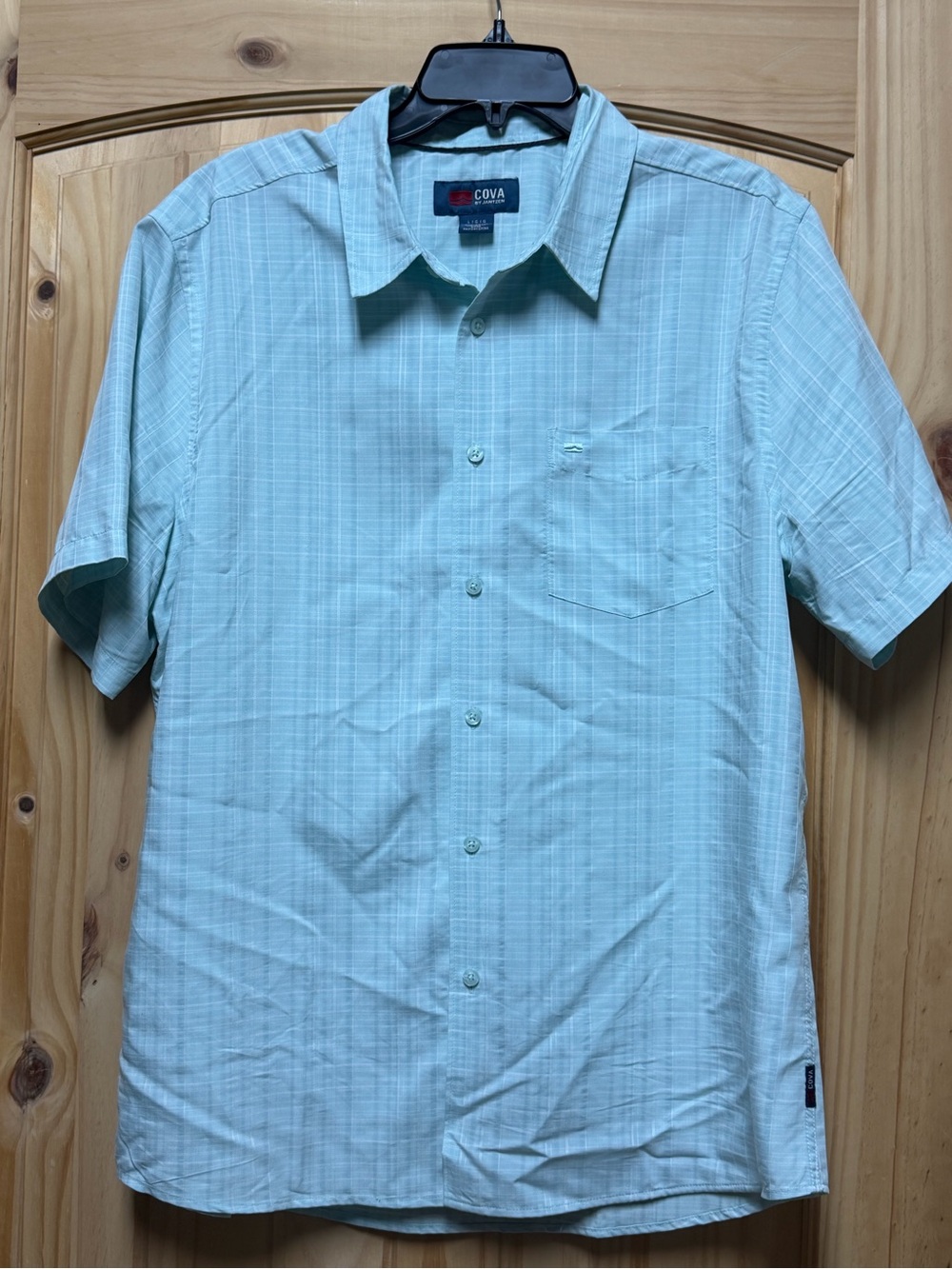 Cova by Jantzen Men’s Short-Sleeve BBQ Button Down Woven Shirt Beach Glass NWOT